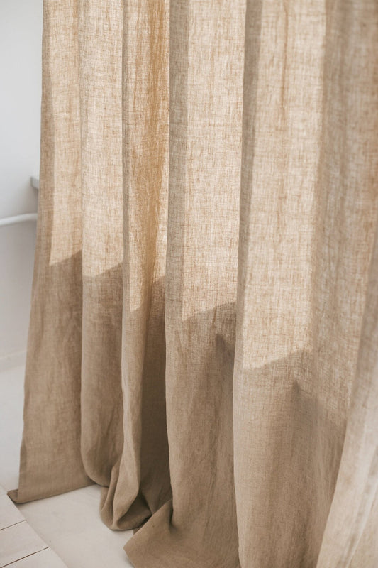 Set Of Two Natural Color Linen Curtain